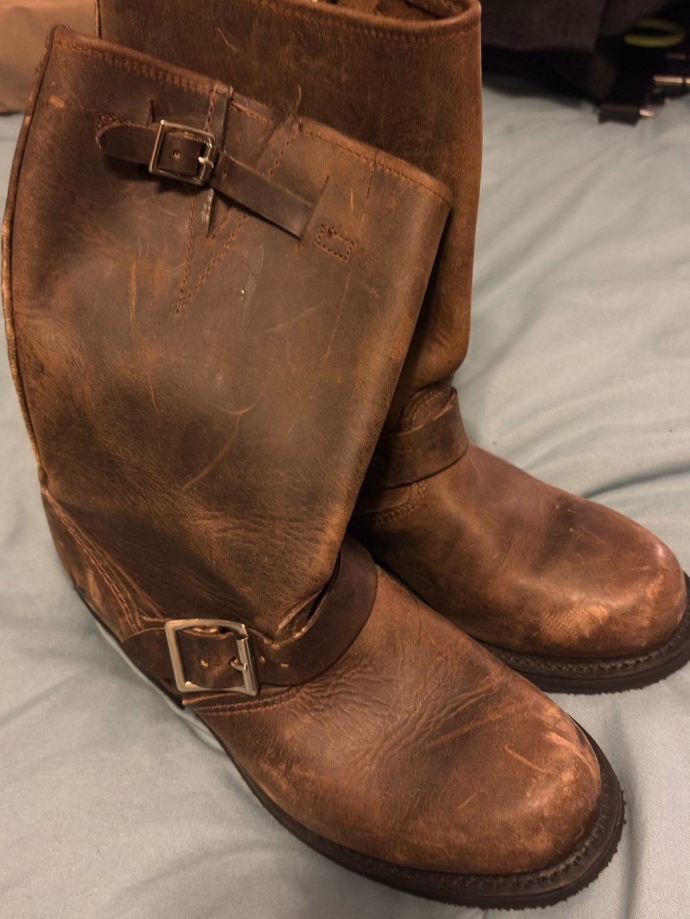 Women’s Vintage Short Frye Brown Leather Veronica Harness Engineer Boots - Picture 2 of 6